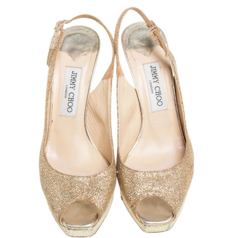 Jimmy Choo Glittering Gold Nova Slingback Heels